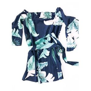 Flared sleeve off the shoulder tropical dress